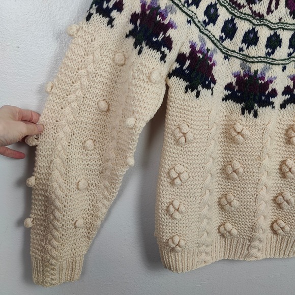Vintage Woolrich Fair Isle Sweater Womens Small Cable Knit Popcorn Bobble Ivory - Picture 4 of 8